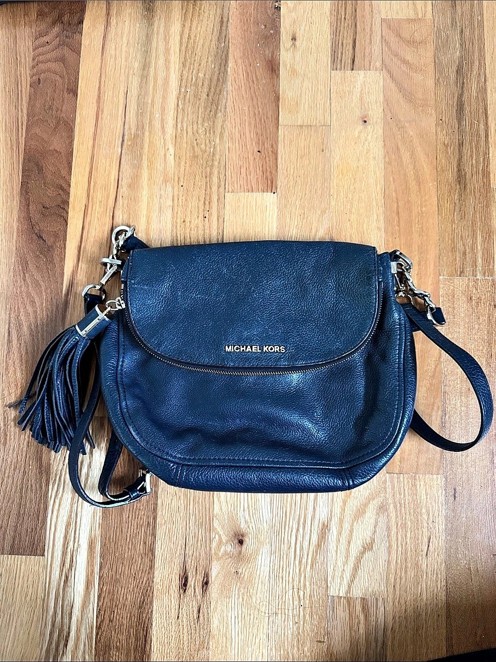 Michael Kors Bedford Tassel Leather Crossbody Bag Blue